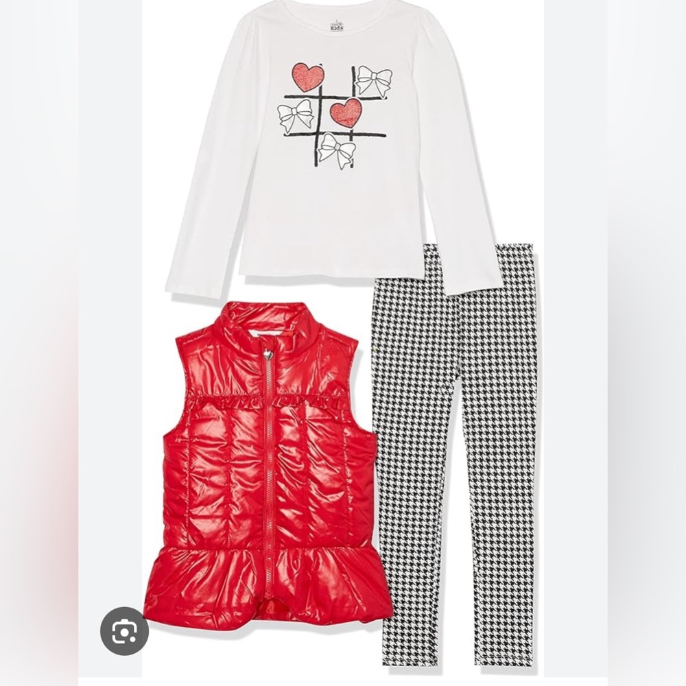 Girl 24 month 3 piece outfit set puffer vest valentines houndstooth new coquette